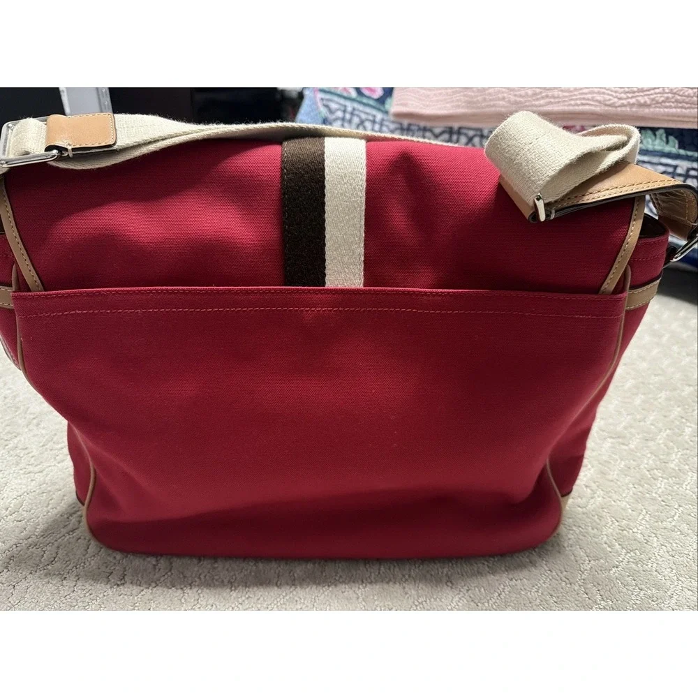 COACH Voyager Red & Tan Canvas‎ /Leather Messenger Laptop Bag School Work Travel